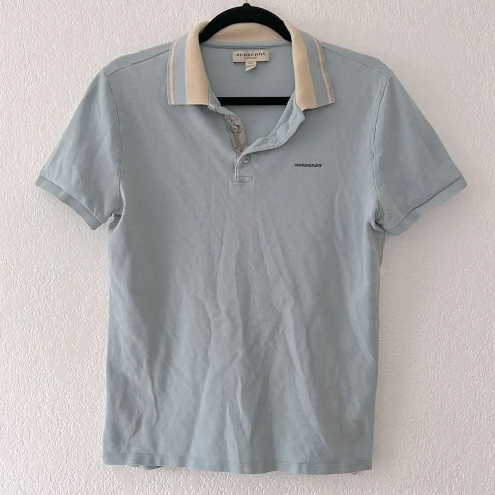 Vintage Burberry London baby blue Y2K polo L